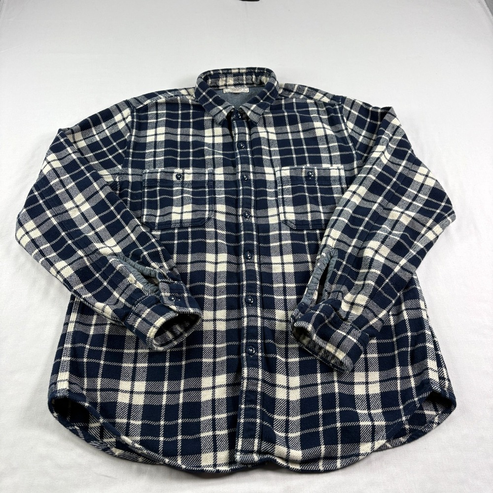 Wallace & Barnes Flannel Shirt Mens‎ Large Blue Plaid Button Up Cotton J Crew